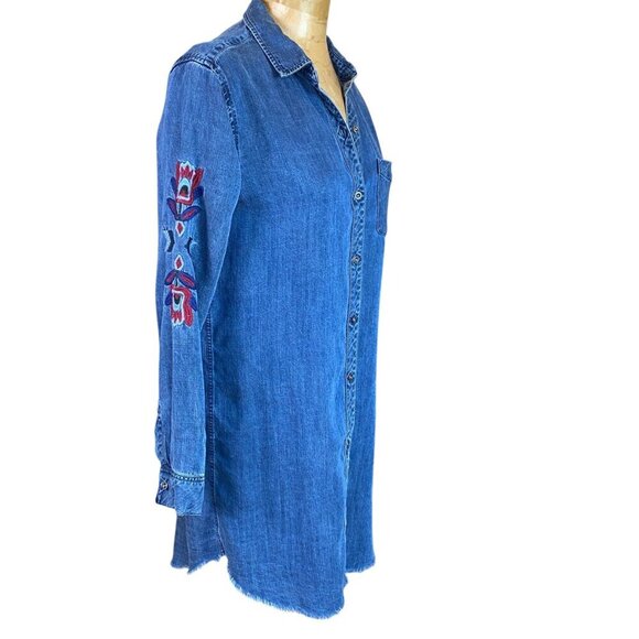 RAILS Chambray Blue Denim Shirt-Dress Raw Hem Embroidered Sz S #103W - Picture 12 of 13